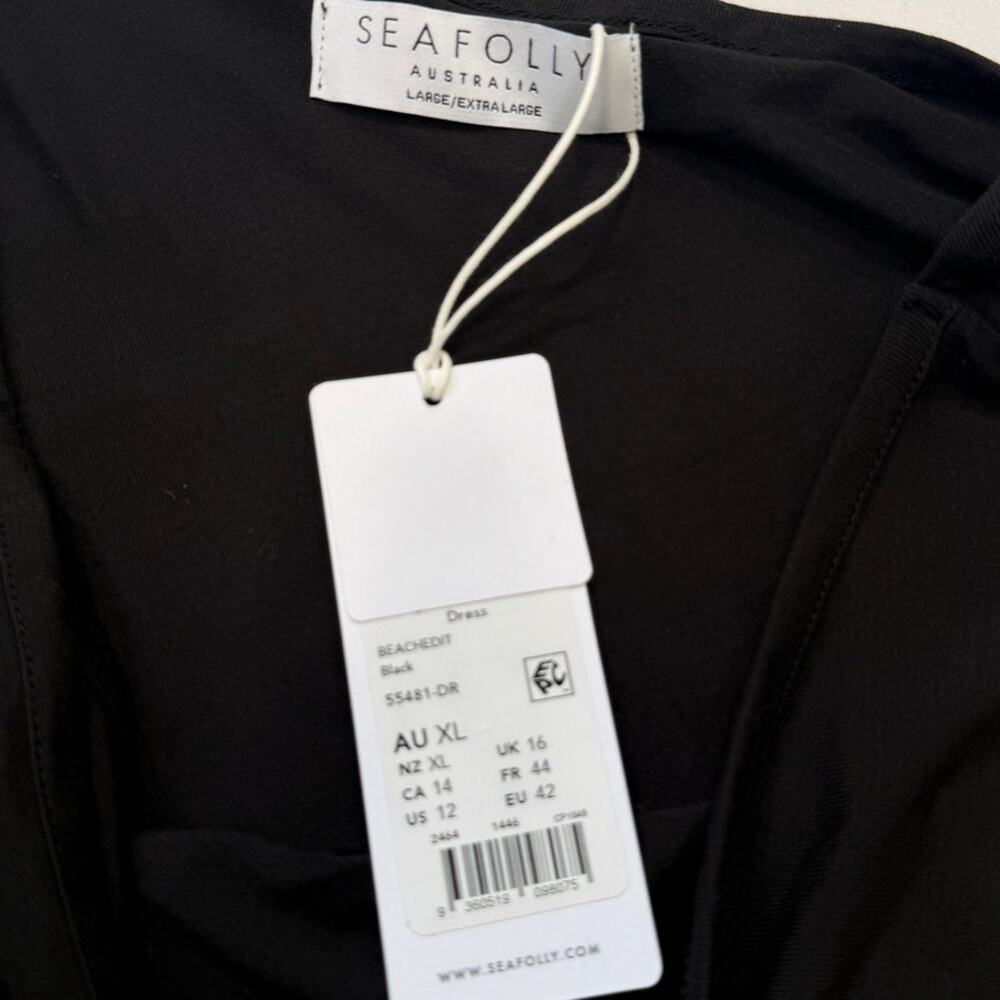 Seafolly One Shoulder Jersey Midi Dress Black Ribbed Minimalist Size XL NWT - Picture 7 of 13